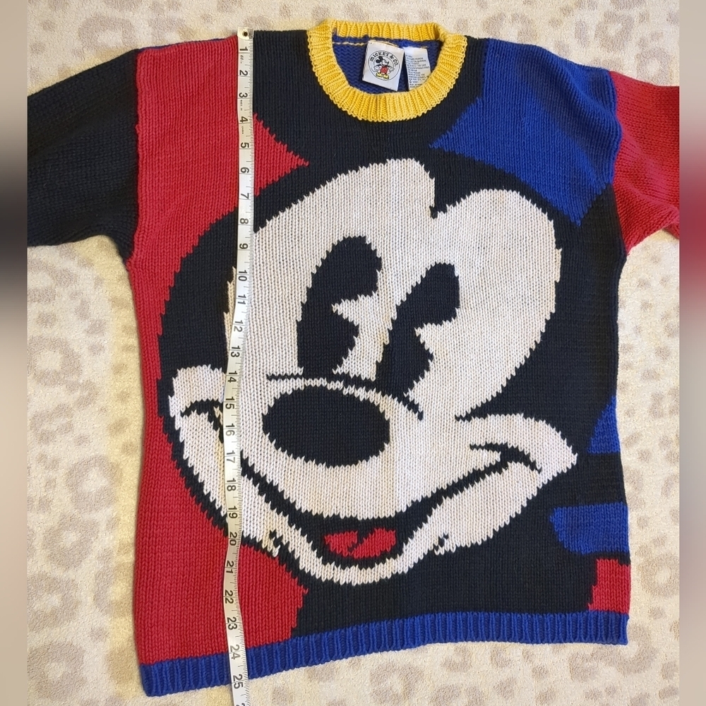 Vintage Mickey Mouse Disney Official Sweater Colorblock 90s Cotton Medium - Picture 5 of 5